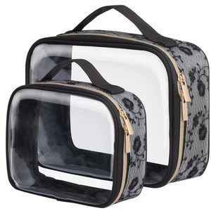 Floral Texture Lace Tsa Approved Toiletry Bag - 180° Large Opening Clear🤟